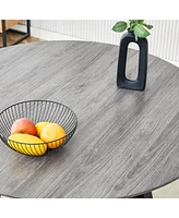 Round Dining Table and End Table with Gray Wood Grain Top