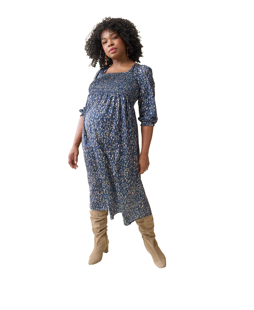 Ingrid + Isabel Maternity Breeze Midi Dress Blue Multi Blur Dot Xl