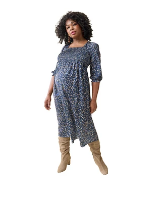Ingrid + Isabel Maternity Breeze Midi Dress Blue Multi Blur Dot Xl