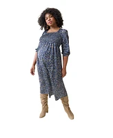 Ingrid + Isabel Maternity Breeze Midi Dress Blue Multi Blur Dot Xl