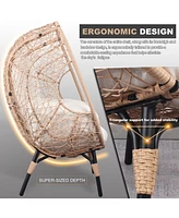 Patio Pe Wicker Egg Chair Model 3 With Natural Color Rattan Beige Cushion And Side Table