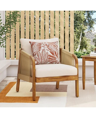 Acacia & Wicker Outdoor Club Chair, Soft Cushion, Brown & Beige