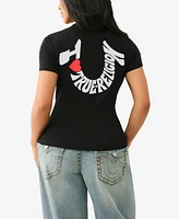 True Religion Women's Ss Embroidered Horseshoe Crew Neck T-Shirt