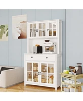 71" Pantry Cabinet w/ Microwave Counter, Adjustable Shelves - White