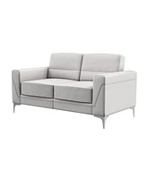 63" Light Grey And Silver Faux Leather Loveseat