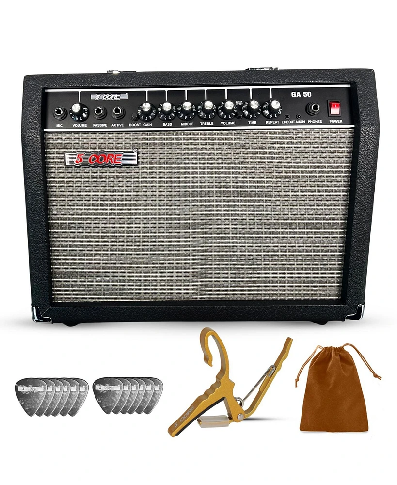 5 Core Guitar Amp 50 Watt Electric Amplifier w Built in 8" Speaker Portable Mini Amps w Aux