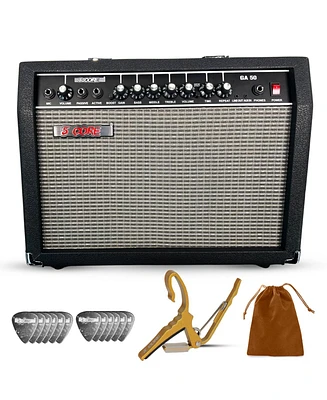 5 Core Guitar Amp 50 Watt Electric Amplifier w Built in 8" Speaker Portable Mini Amps w Aux