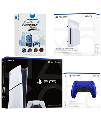 Sony PlayStation 5 Slim Digital Bundle with Disc Drive, Extra Controller and MightySkins Code - Volcanic Red
