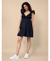 Motherhood Maternity V Neck Flutter Sleeve Tiered Mini Dress