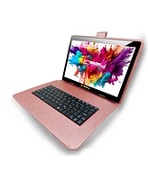 Linsay 10.1" Octa Core Tablet 128GB Android 14 Premium Business Bundle with Rose Deluxe Keyboard Case Briefcase and Pen stylus