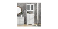 64.5 Inches Tall Bathroom Storage Cabinet with Frost Glass Doors and Shelves