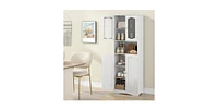 64.5 Inches Tall Bathroom Storage Cabinet with Frost Glass Doors and Shelves