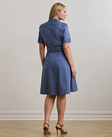 Lauren Ralph Plus Belted Cotton-Blend Shirtdress