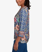 Alfred Dunner Petite El Paso Mixed Pattern Floral Patch Top