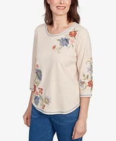 Alfred Dunner Petite El Paso Asymmetrical Floral Embroidered Top