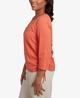 Alfred Dunner Petite Copper Canyon Asymmetric Floral Embroidered Tie Ruching Top