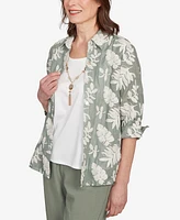 Alfred Dunner Petite Copper Canyon Soutache Leaf Two One Collated Top with Necklace