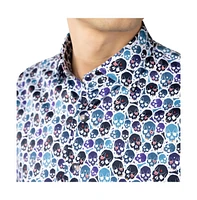Luchiano Visconti Men's White with Teal Multicolor Skull shirt