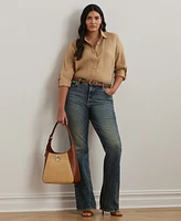 Lauren Ralph Plus 100% Linen Roll-Tab Shirt