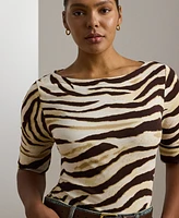 Lauren Ralph Plus Zebra-Print Stretch Cotton Boatneck Tee