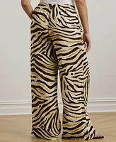 Lauren Ralph Plus Zebra-Print Linen Wide-Leg Pants