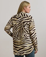 Lauren Ralph Plus Relaxed-Fit Zebra-Print Linen Shirt