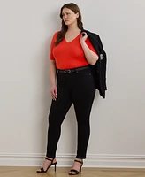 Lauren Ralph Plus Stretch Cotton Elbow-Sleeve V-Neck Tee