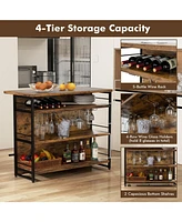 Kitchen Island with 4-Tier Storage Shelf and Long Footrest for Home