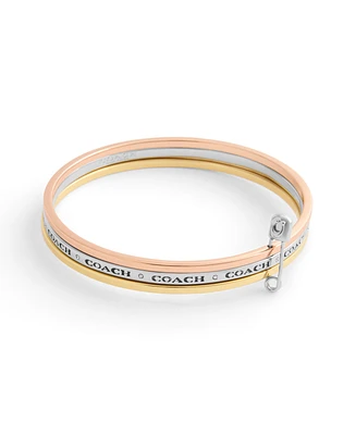 Coach Faux Stone Signature Safety Pin Bangle Set