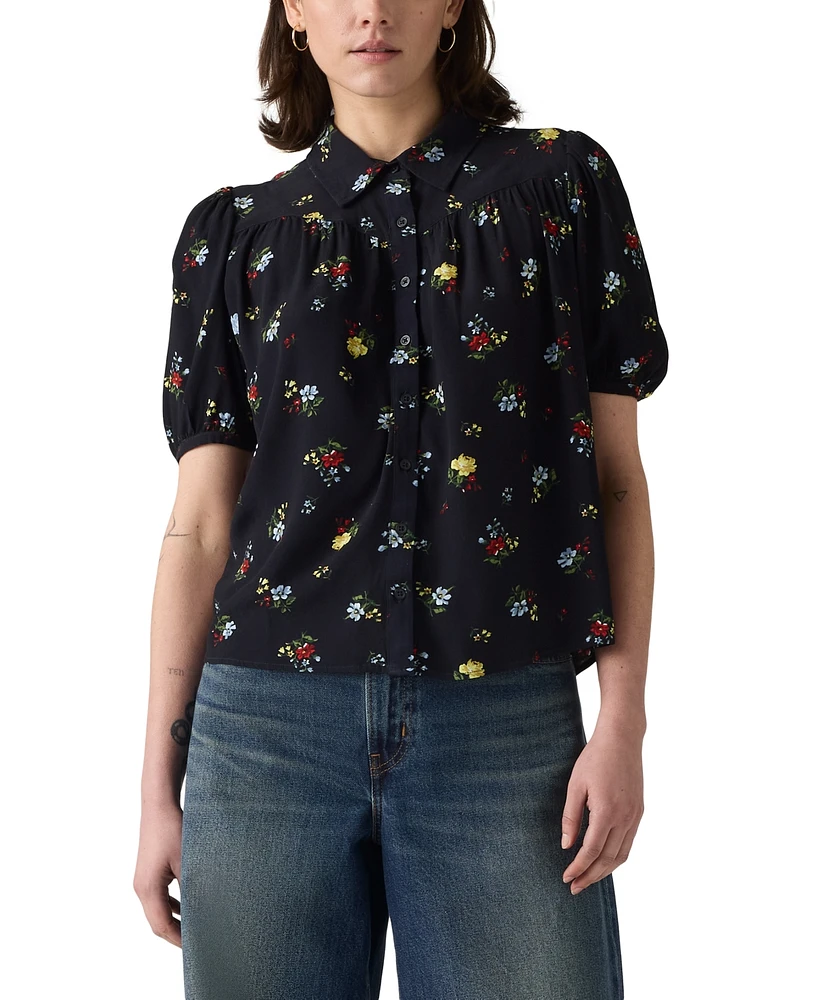 Levi's Women's Lea Printed Puff-Sleeve Slim-Fit Blouse