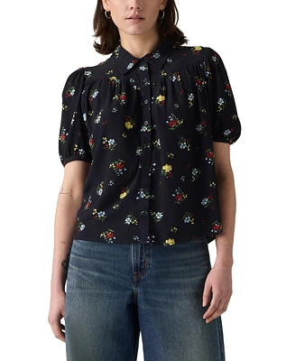 Levi's Women's Lea Printed Puff-Sleeve Slim-Fit Blouse