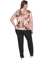 Calvin Klein Plus Printed Mock-Neck Cap-Sleeve Top