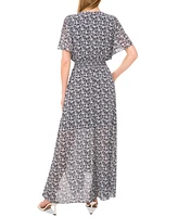 CeCe Women's V-Neck Smocked-Waist Floral-Print Maxi Dress