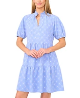 CeCe Women's Printed Puff-Sleeve Baby Doll Dress