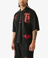 True Religion Men's Short Sleeve Oversized Mesh Polo Shirt