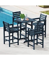 30 Inch Square Bar Table Dining Table with Slatted Tabletop for Poolside