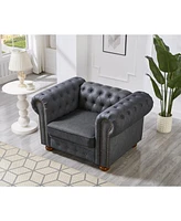 Classic Chesterfield Sofa Chair for Living Room Grey Faux Leather