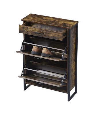 Slim Shoe Cabinet with Flip Drawers, Hidden Storage for Entryway