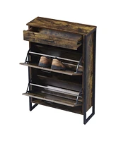 Slim Shoe Cabinet with Flip Drawers, Hidden Storage for Entryway