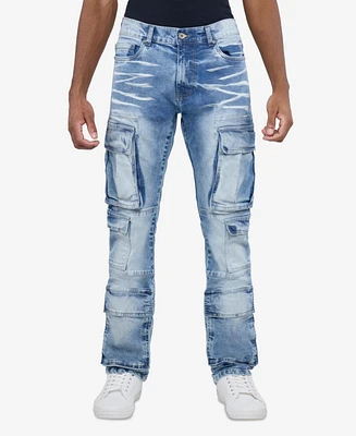 Raw X Men's All Over Cargo Pocket Straight Fit Fashion Jeans