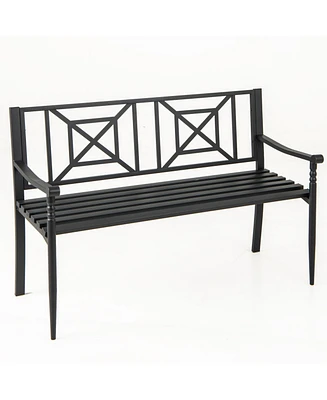 51 Inch Metal Bench with Curved Armrests for 2-3 People-Black