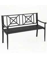 51 Inch Metal Bench with Curved Armrests for 2-3 People-Black