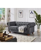 Classic Chesterfield Sofa Loveseat for Living Room Grey Faux Leather