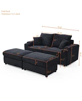 Loveseat with Ottomans,Corduroy Fabric Modular Sectional Sofa,Comfy Deep Plush Couch with Ottomans and Two Pillows,for Small Spaces, Living Room,Bedro