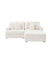 82 inches white corduroy sofa, storage feet +4 throw pillows, create a living room, office fashion new darling!