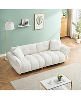 93.70 inches long, Teddy Sofa Fabric, with two matching pillows and three spacious and comfortable seats, for Apartment Office Living Room - Beige