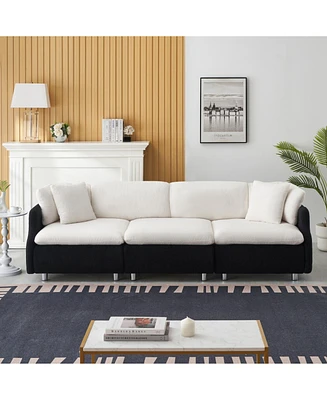 95.3 inches velvet black and white two throw pillows, spacious and comfortable 3 seat sofa, suitable for modern living room. black and white