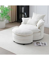 Modern Comfy Circle Lounge Chair with 360 Swivel (Beige)