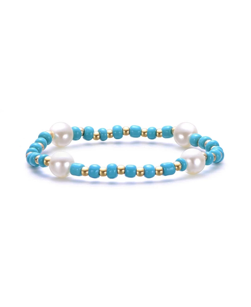 GiGiGirl 14K Gold Plating with Colored Beads Plated Accents Bracelet