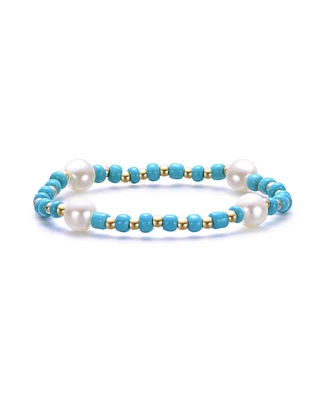 GiGiGirl 14K Gold Plating with Colored Beads Plated Accents Bracelet